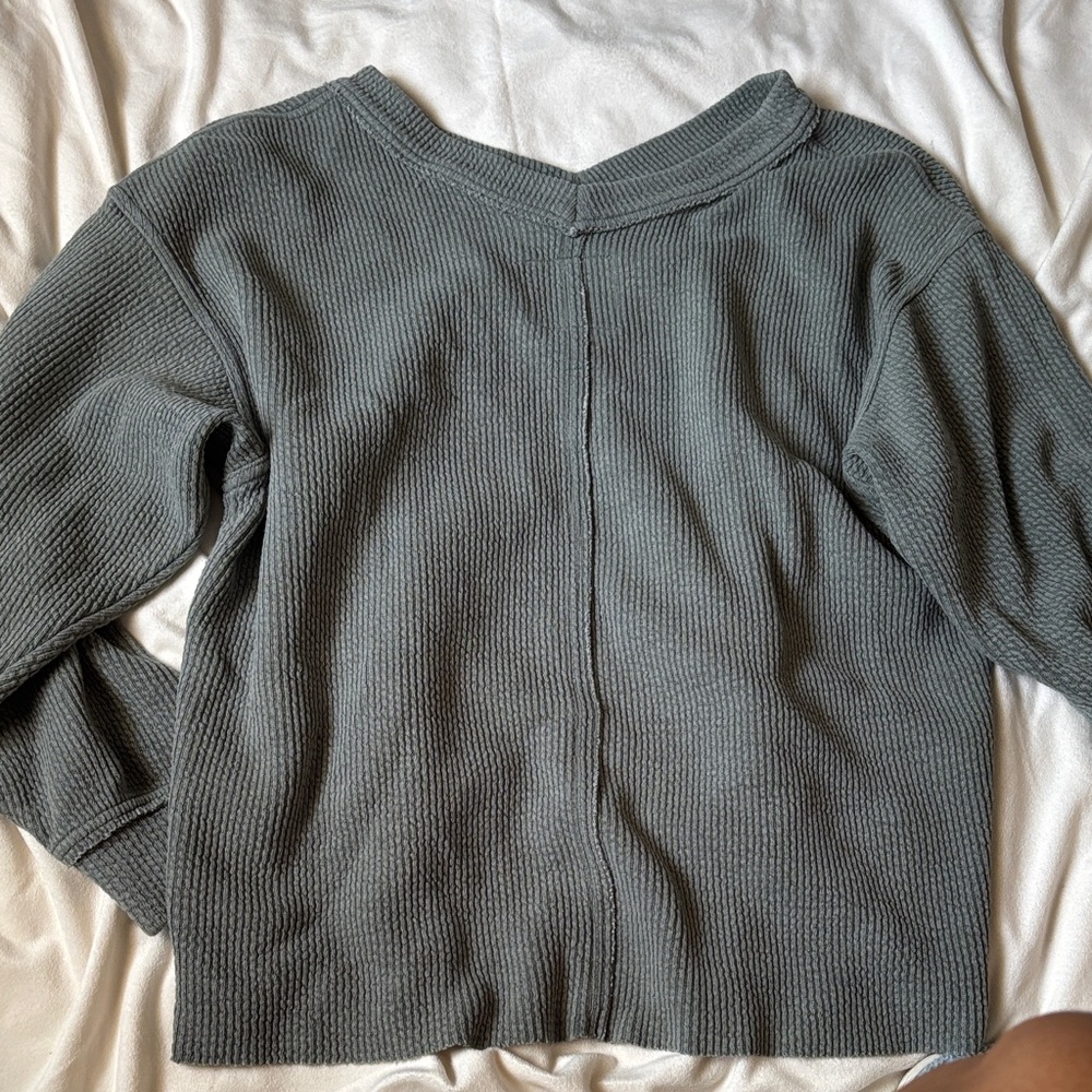 Aerie Oversized V-Neck Sweater in Sage Green